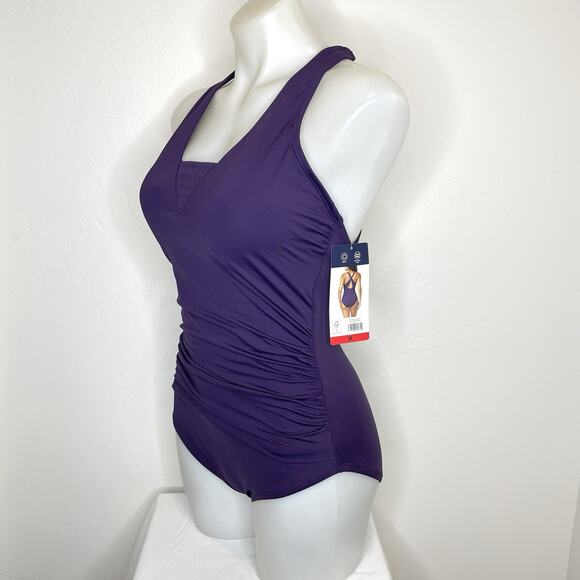 Lands’ End Slimming One Piece Swimsuit Purple Womens Medium Tummy Flattering - Picture 1 of 7